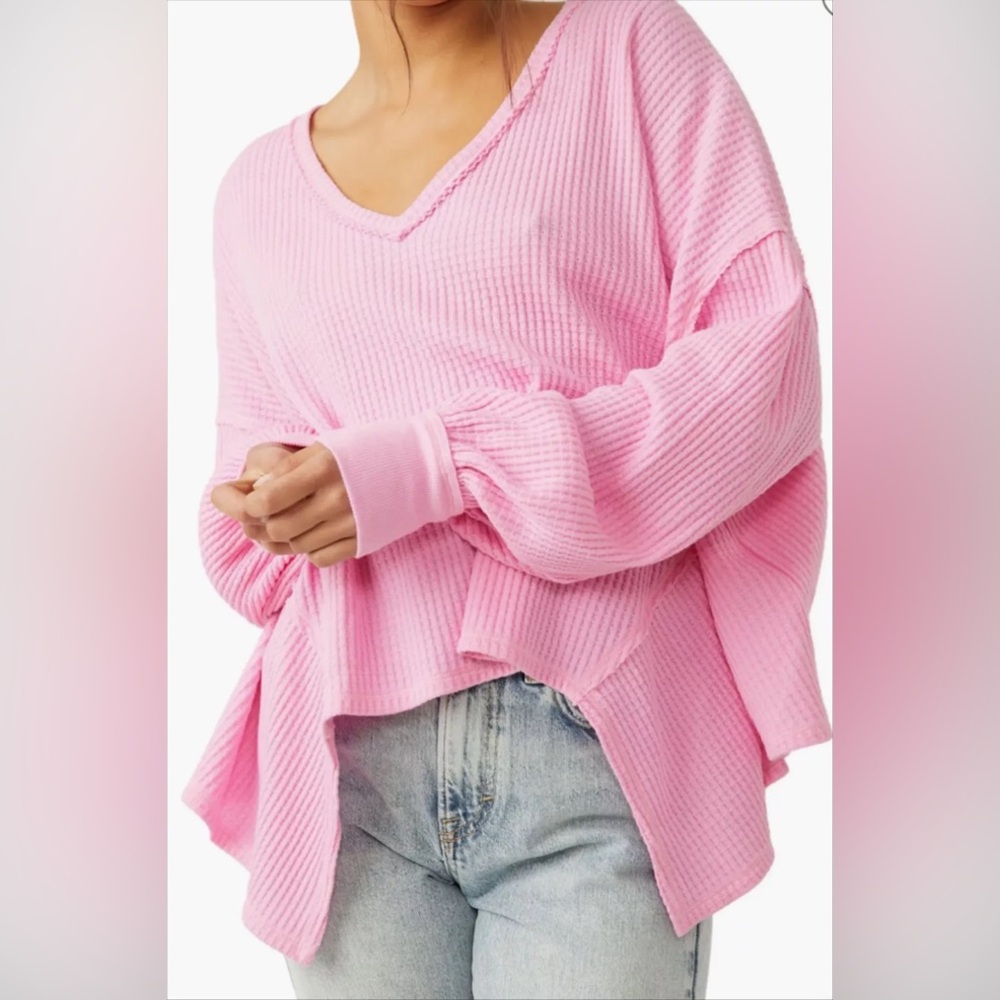 COPY - Free people coraline ballon  V-Neck Waffle Knit Top